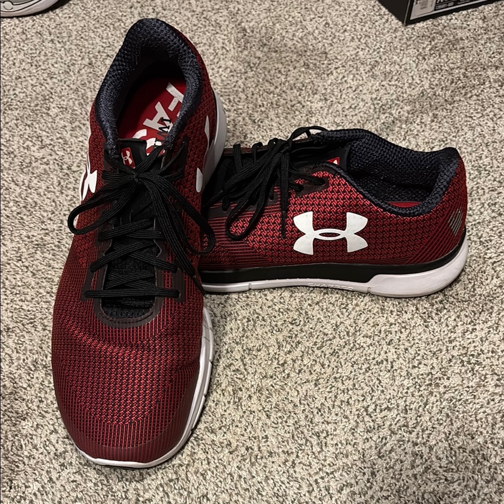 Under Armour Red and Black Athletic Shoes with Mesh Upper
